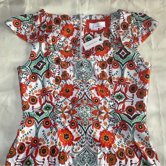NEW! Anthropologie- The Cecily Sweetheart Dress Women’s Size M Orange Motif - Picture 3 of 11